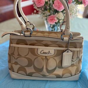 Coach Tan and Cream Signature Tote Bag